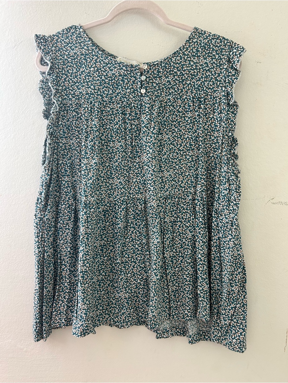 Suzanne Betro Teal Floral Ruffle Sleeve Tunic